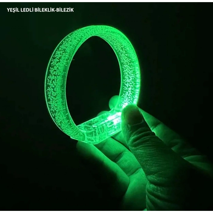 Yeşil Led Işıklı Baskı Yapılabilen Pilli Bileklik Bilezik 1,5 cm Genişlik (5263)