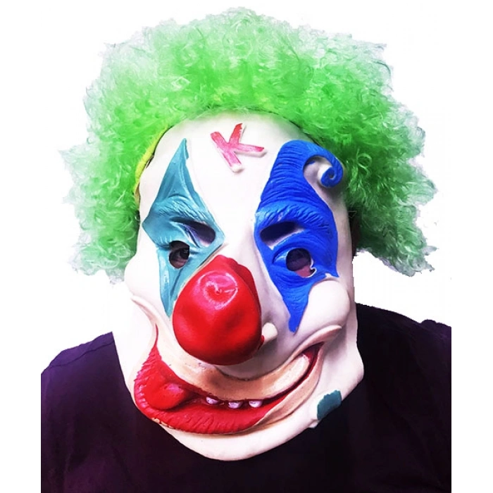 Yeşil Renk Afro Bonus Peruklu Palyaço Lateks Et Maske (5263)