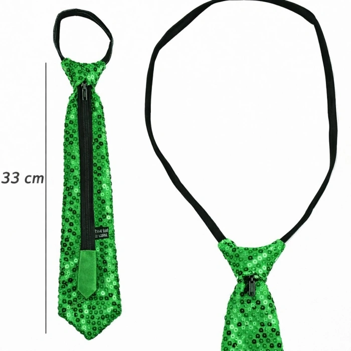 Yeşil Renk Pul Payetli Işıltılı Parti Kravatı 33 cm (5263)