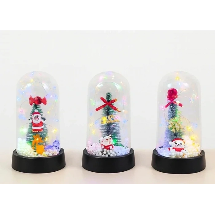 Yılbaşı Temalı Işıklı  Dekoratif Cam Fanus Alk5076