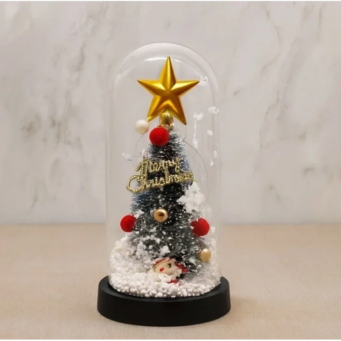 Yılbaşı Temalı Işıklı  Dekoratif Cam Fanus Alk5082