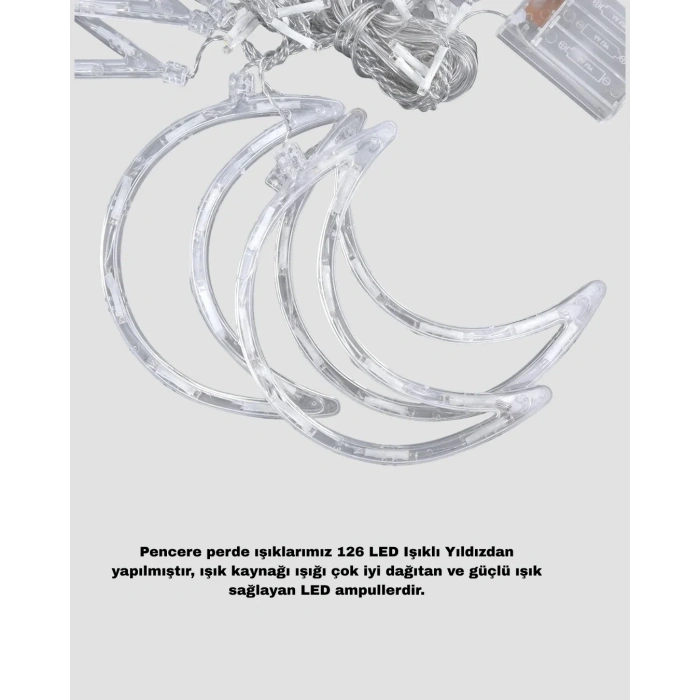 Yıldız Ve Ay Figürlü Prizli Perde Led Işık Romantik Ortam Aydınlatması