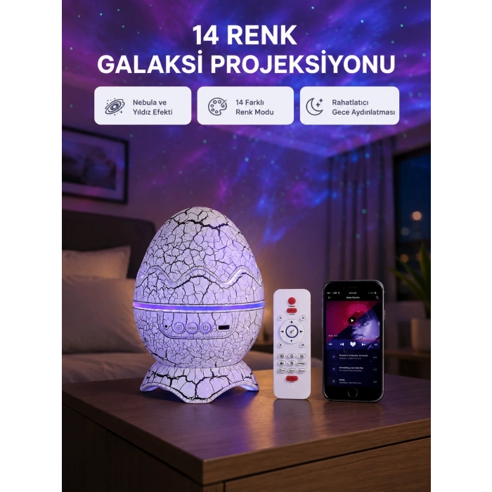 Yıldızlı Gökyüzü Dinozor Yumurta Projektör –  Ayarlanabilir Parlaklık Ve Hız