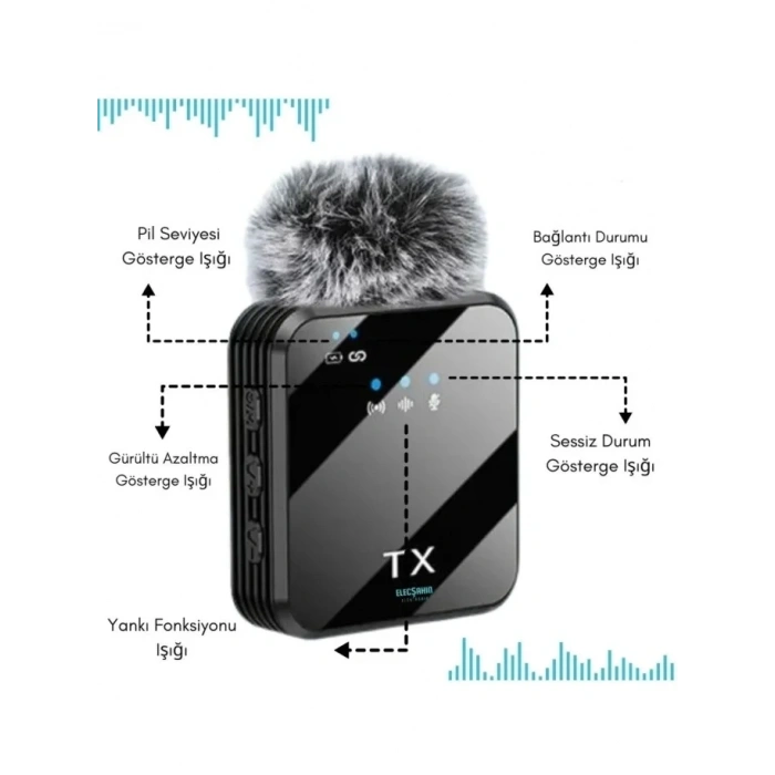 Yüksek Kalite Profesyonel 3 In 1 Kablosuz Taşınabilir Yaka Mikrofonu Tüylü