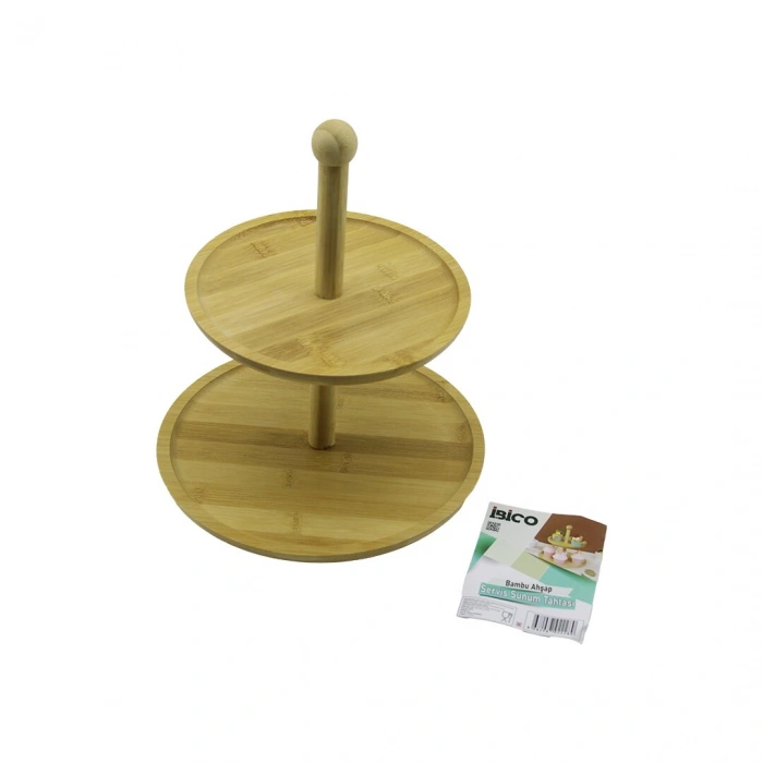 YUVARLAK  2 KATLI AHŞAP - BAMBU SERVİS SUNUM TAHTASI ÇAP: 20CM -- ÇAP:25CM (5263)