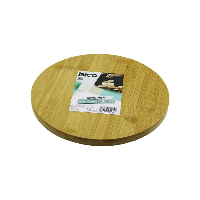YUVARLAK=24.5CM AYAKLI= 4CM DÜZ YÜZEY AHŞAP BAMBU SUNUM TEPSİSİ - MİNİ SOFRA (5263)