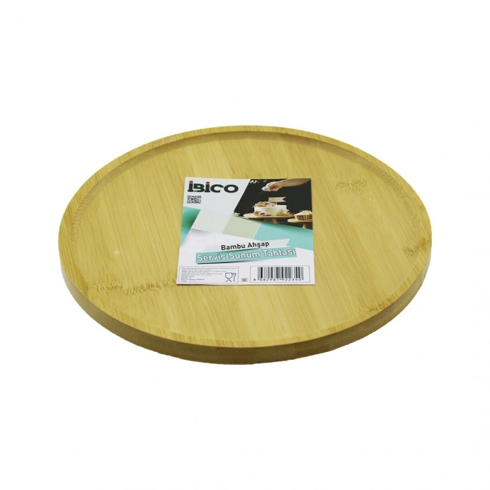 YUVARLAK=24.5CM AYAKLI=4CM KENARLI YÜZEY AHŞAP BAMBU SUNUM TEPSİSİ - MİNİ SOFRA (5263)