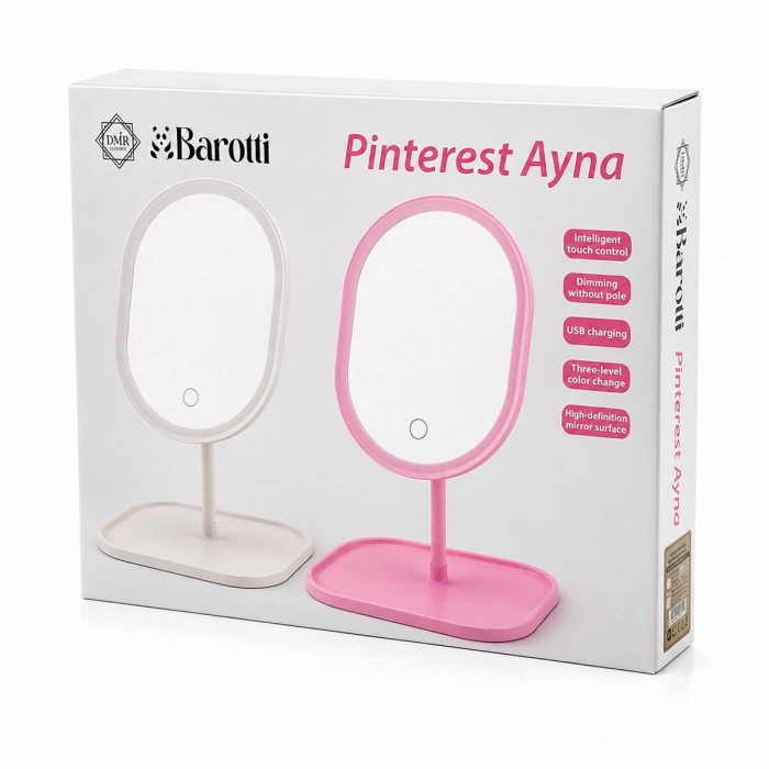 YUVARLAK- DÜZ KENAR 7 İNÇ LEDLİ - USB ŞARJLI MAKYAJ AYNASI 90°TAKILIKLI AYAKR.PLS 17.5CM (5263)