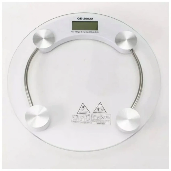 Yuvarlak Şeffaf Dijital Cam Baskül Tartı – 180 Kg Taşıma Kapasitesi, Hassas Ölçüm, Şık Tasarım Terazi