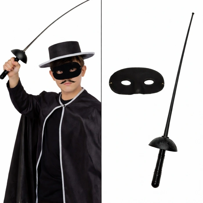 Zorro Kostüm Plastik Aksesuar Seti – Maske ve Kılıç (67 cm) (5263)