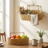 2’li Duvar Askılı Plastik Rattan Organizer – Oval Hasır Görünümlü Mutfak Raf Sepeti, Banyo ve Ev İçi Düzenleme Ünitesi (5263)