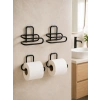 4 Adet Yapışkanlı Tuvalet Kağıdı Askısı Siyah Metal Delmeden Duvara Monte Wc Kağıtlık