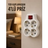 4’lü Priz Çoğaltıcı Açma Kapama Anahtarlı Kablosuz Duvar Tipi Priz Adaptörü