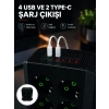 8li Dikey Çoklu Priz 4 Usb 2 Type-c Akım Korumalı Anahtarlı Priz