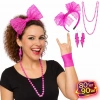 80’ler 90’lar Neon Pembe Parti Seti – Kolye Küpe Taç (5263)