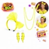 80’ler 90’lar Neon Sarı Parti Seti – Kolye Küpe Taç (5263)