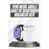 Akıllı Saat Gümüş Kasa Bluetooth Kulaklık Hediyeli Çok Fonksiyonlu İkili Set