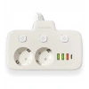 Akım Korumalı 2’li Ayrı Anahtarlı Priz, 2x Priz, 3x Usb, 1x Type-c, 2 Mt Kablo, Hızlı Şarj