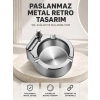 Çakmaklı Küllük Paslanmaz Metal Yuvarlak Tasarım