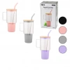 CAM 1000ML MATARA - SULUK BAMBU KAPAK - SIZDIRMAZ SİLİKONLU ÇELİK PİPET KORUYUCU SİLİKON ALTLIK - KILIF (5263)