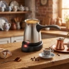 ÇELİK ELEKTRİKLİ CEZVE TÜRK KAHVE MAKİNESİ - 6FİNCAN=500ML 360° KABLOSUZ KULLANIM KATLANIR KULP 600W SCM-9039 (5263)