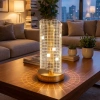Dalgalı Silindirik Kristal Kareli Model LED Masa Lambası – Gold Tabanlı, Dokunmatik, 3 Renk Işık Modlu, Şarjlı Modern Dekoratif Gece Lambası (5263)