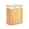 DİKDÖRTGEN İKİ BÖLMELİ İÇ BEZ BAMBU AHŞAP KİRLİ ÇAMAŞIR SEPETİ İP KULP 52X32X62CM (5263)
