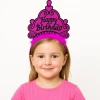 Fuşya Happy Birthday Prenses Tacı – Doğum Günü Taç Aksesuarı (5263)