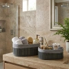 GRİ 2 BOY OVAL BAMBU KENAR ORGANİZER SEPET AHŞAP ALTLIK - BEZLİ 21X14-25X16CM (5263)