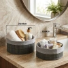 GRİ 2 BOY YUVARLAK BAMBU KENAR ORGANİZER SEPET AHŞAP ALTLIK - BEZLİ ÇAP=22X24CM (5263)