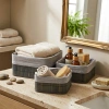 GRİ 3 BOY KARE BAMBU KENAR ORGANİZER SEPET AHŞAP ALTLIK - BEZLİ 17X21X25CM (5263)