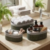GRİ 3 BOY OVAL BAMBU KENAR ORGANİZER SEPET AHŞAP ALTLIK - BEZLİ 12X21-16X25-20X30CM (5263)