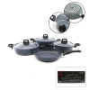 GRİ 7 PARÇA GRANİT TENCERE - TAVA SETİ 20-24CM DERİN - 27CM BASIK CAM KAPAK TENCERE - 26CM TAVA (5263)