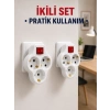 Kablosuz 3’lü Priz Çoklayıcı Açma Kapama Anahtarlı Duvar Tipi 2 Adet Set