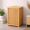 KALIN AHŞAP BAMBU KİRLİ ÇAMAŞIR SEPETİ KUMAŞ ÇANTALI SEPET=40X40X58CM (5263)