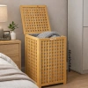 KALIN AHŞAP BAMBU KİRLİ ÇAMAŞIR SEPETİ KUMAŞ ÇANTALI SEPET=40X40X58CM (5263)