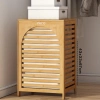 KALIN AHŞAP BAMBU KİRLİ ÇAMAŞIR SEPETİ KUMAŞ ÇANTALI SEPET=43X33X67CM (5263)
