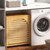 KALIN AHŞAP BAMBU KİRLİ ÇAMAŞIR SEPETİ KUMAŞ ÇANTALI SEPET=43X33X67CM (5263)