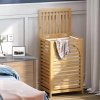 KALIN AHŞAP BAMBU KİRLİ ÇAMAŞIR SEPETİ KUMAŞ ÇANTALI SEPET=43X33X67CM (5263)