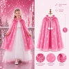 Kar Tanesi Desenli Pembe Elsa Pelerini - Astarlı Frozen Pelerini 85 cm (5263)