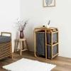 KİRLİ ÇAMAŞIR SEPETİ AHŞAP - BAMBU 3 ORGANİZER BÖLMELİ KUMAŞ ÇANTALI 50X30X70CM (5263)