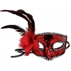 Kırmızı Renk Yandan Tüylü Güllü Gümüş Taşlı Pullu Maske 20x22 cm (5263)