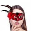 Kırmızı Renk Yandan Tüylü Güllü Gümüş Taşlı Pullu Maske 20x22 cm (5263)