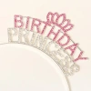 Kristal Taşlı Pembe Birthday Princess Yazılı Parti Tacı 19x11 cm (5263)
