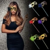 Lüks Taşlı Saplı Maskeli Balo Maskesi Altın Renk 35 cm (5263)