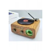 Nostaljik Tasarım Plak Çalar Görünümlü Radyolu Bluetooth Hoparlör Retro Müzik Plak Açık Kahverengi