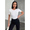 Rahat Ve Şık Kısa Kollu Bisiklet Yaka Likralı Viskon Penye Body Beyaz