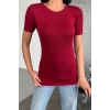 Rahat Ve Şık Kısa Kollu Bisiklet Yaka Likralı Viskon Penye Body Bordo