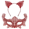 Romantik Kırmızı Dantel Maske Seti – Kedi Kulaklı Taç ve Maske 3 No (5263)