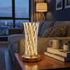 Silindirik Kristal Çizgi Model LED Masa Lambası – Gold Tabanlı, Dokunmatik, 3 Renk Işık Modlu, Şarjlı Modern Dekoratif Gece Lambası (5263)